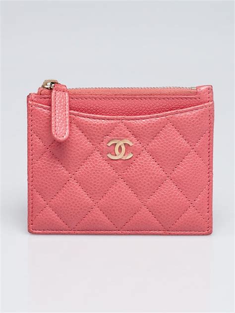 Pink Quilted Caviar Leather CC Card Holder 